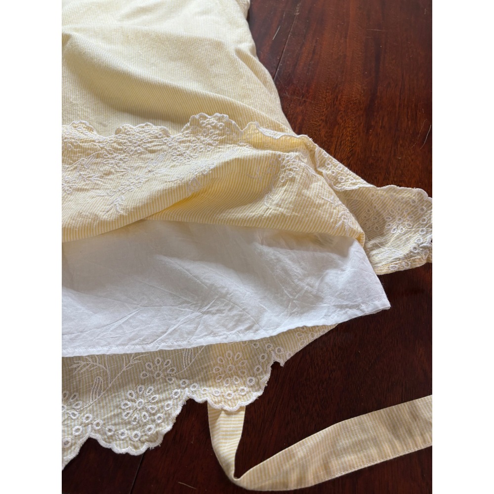 Womens Cotton Shift Dress XL Butter Yellow Stripe Eyelet Summer Coastal Cottage - Picture 8 of 9